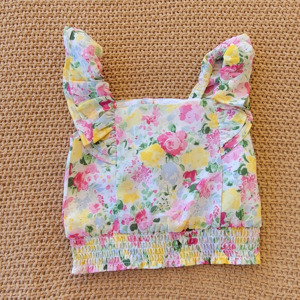 Janie and Jack White Floral girl Sleeveless Ruffle Top Size 3